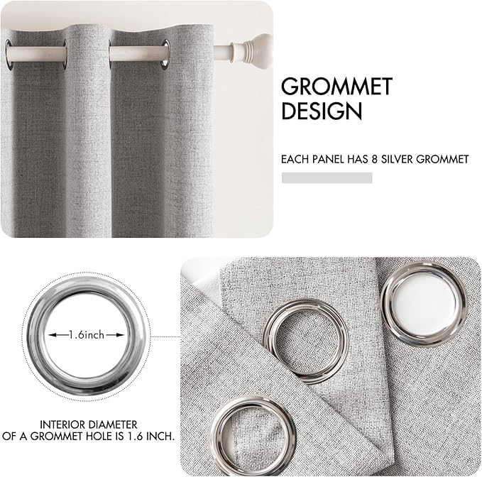 MIULEE Linen Texture Curtains for Bedroom Solid 100% Blackout Thermal Insulated Light Gray Curtains Grommet Room Darkening Drapes for Living Room Nursery 52x45 Inch (2 Panels)