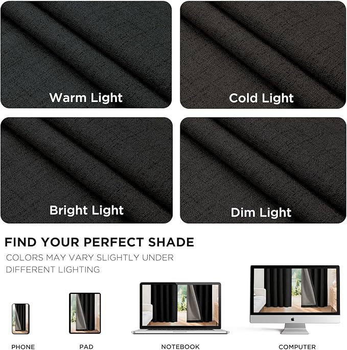 Joydeco Blackout Curtains for Bedroom - 100% Light Blocking 2 Panels Set Black Drapes 66" W x 90" L, Thermal Insulated Room Darkening Curtains, Linen Textured for Living Room, Rod Pocket & Back Tabs