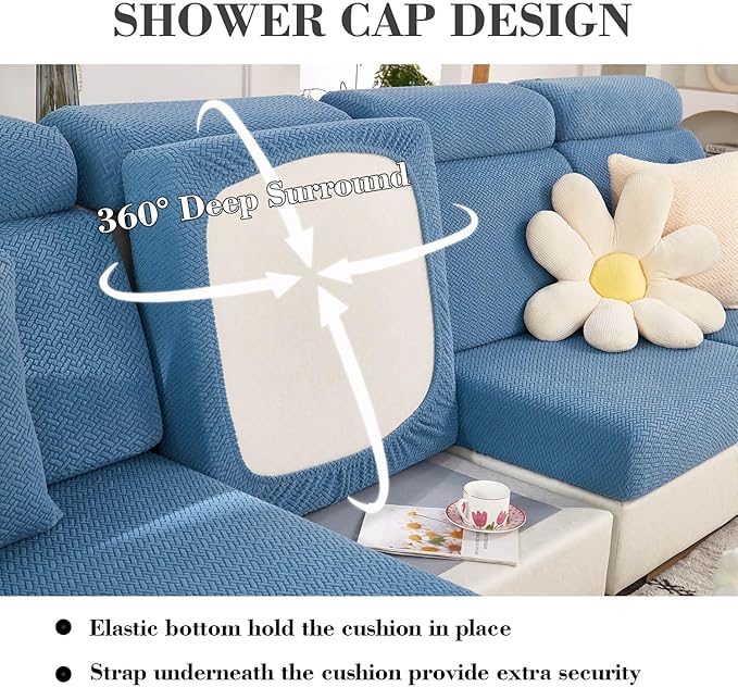 Sofa Covers Couch Covers for Sofa Pet Friendly Couch Cushion Covers Universal Sofa Covers Washable Stretch Slipcovers for Sectional Sofa (Texture Blue,Large Single Seat Cover)