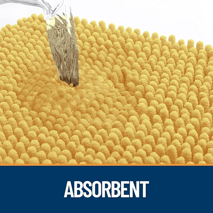 OLANLY Dog Door Mat for Muddy Paws 48x30, Paw Print Design, Absorbs Moisture and Dirt, Absorbent Non-Slip Washable Doormat, Quick Dry Chenille Mud Mat for Dogs, Entry Indoor Entryway Carpet, Yellow