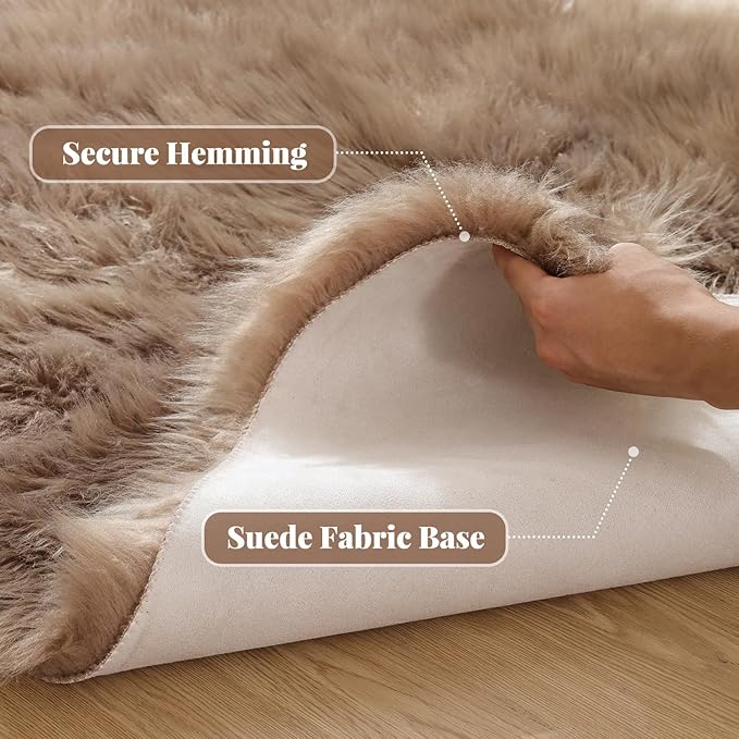 ORINOVA Beige Furry Washable Area Rugs for Bedroom Living Room 2X6 Faux Sheepskin Shaggy Fur Nursery Rug for Cute Room Decor Rug