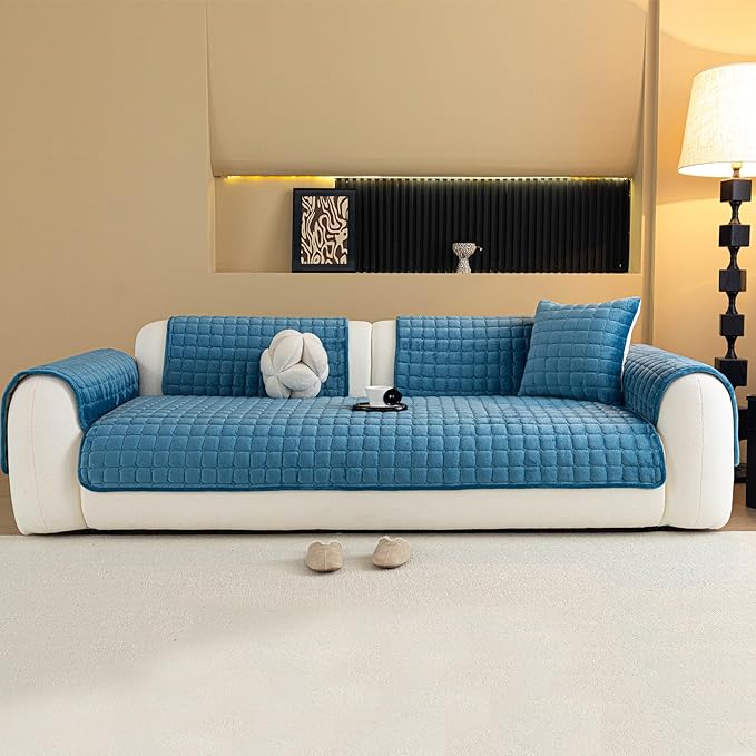 Velvet Couch Cover, Plush Sectional Sofa Cover Washable, Anti Slip Sofa Slipcover for 2-3 Cushion Sofas, Furniture Protector Covers for Pets & Kids(1PC, Black, 35.4"×63", Loveseat)