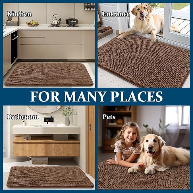OLANLY Dog Door Mat for Muddy Paws 40x32, Absorbs Moisture and Dirt, Absorbent Non-Slip Washable Doormat, Quick Dry Chenille Mud Mat for Dogs, Entry Indoor Entryway Carpet for Inside Floor, Mocha