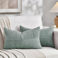 Fancy Homi 2 Packs Grey Blue Lumbar Decorative Throw Pillow Covers 14x22 Inch for Living Room Couch Bed, Rustic Farmhouse Boho Home Decor, Soft Striped Corduroy Rectangle Accent Cushion Case 35x55 cm