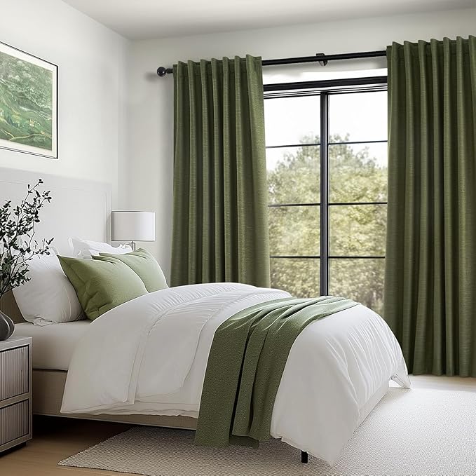 Topfinel Dark Olive Green Blackout Curtains 96 Inch Long 2 Panels Set with Hook,Back Tab Pinch Pleated Drapes for Track System,Darkening Modern Window Curtains for Bedroom,- Loden/Olive Forest 52x96