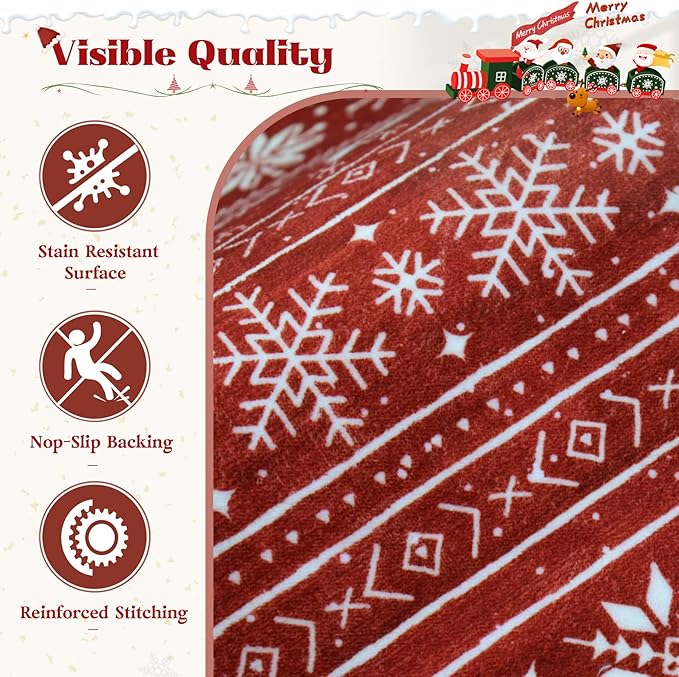 Christmas Rug 6x9 Washable Rugs, Boho Christmas Tree Snowflake Rug Non-Slip Soft Low Pile Non Shedding Indoor Holiday Carpet for Living Room Bedroom Dining Room Home Office (XmasRed, 6'x9')