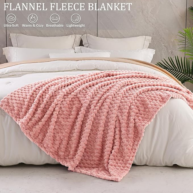 Exclusivo Mezcla Fleece King Blanket for Bed, Extra Large Fuzzy Dusty Pink Bed Blankets, Soft Cozy Plush Sofa Throws for All Seasons, 90x104 Inches