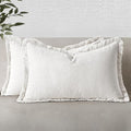 MIULEE Decorative Lumbar Throw Pillow Covers Neutral Linen Fringe Throw Pillows Set of 2 White Boho Farmhouse Cushion Covers with Tassels for Couch Sofa Bed Living Room Spring Decor 12x20 Inch
