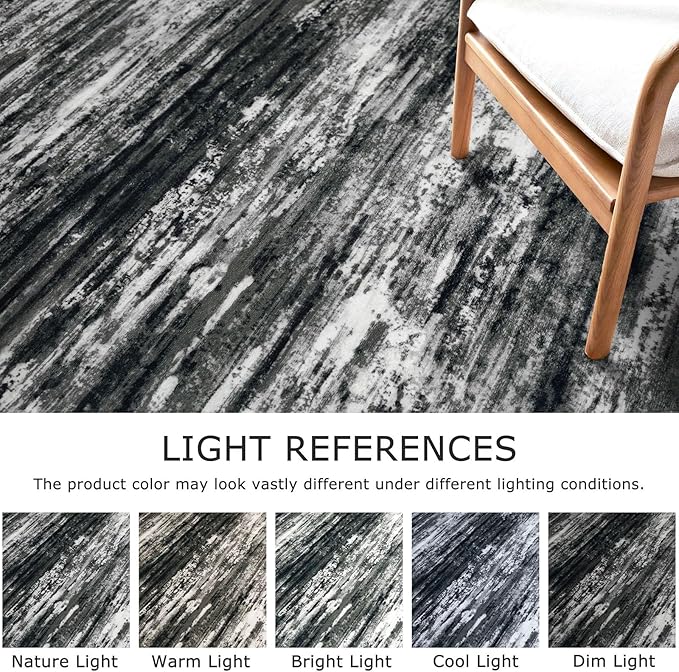 KOZYFLY Modern Abstract Kitchen Runner Rug, 2x6 Washable Rug Runner Non-Slip Soft Striped Hallway Runner Rugs, Black Grey Print Carpet Runner for Entryway Bathroom Laundry Room Foyer