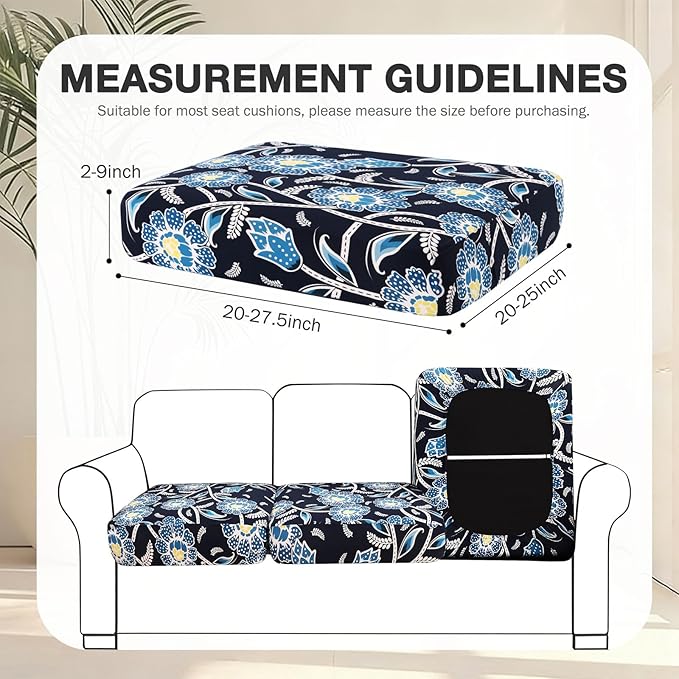 hyha 8Pcs Patio Cushion Covers, Stretch Outdoor Couch Cushion Covers Replacement, Washable Outdoor Chair/Sofa Slipcovers for Patio Furniture Cushions Protector with Elastic Bottom(Bluebell,Cover Only)