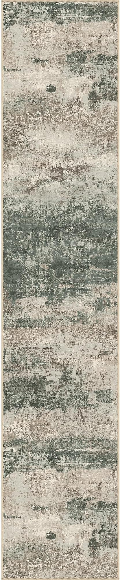 BEIMO Runner Rug for Hallway Kitchen, 2'6"x10' Machine Washable Runners Rug for Entryway, Soft Modern Abstract Throw Rugs, Low Pile Floor Cover with Non Slip Backing, Grey/Dark Green