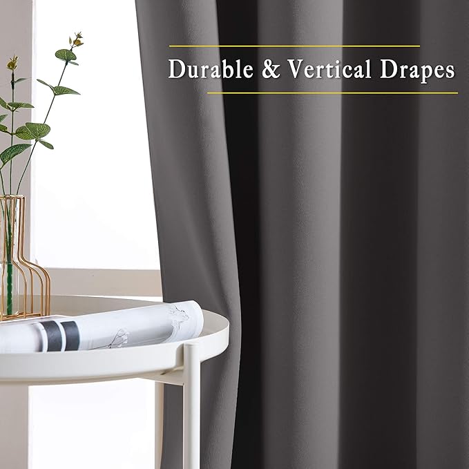 NICETOWN Grey Room Darkening Curtains Blackout 40 inch Curtains for Kitchen, Grommet Solid Window Treatments Sound Reducing for Bedroom, 2 Panels, W37 x L40, 2 Panels