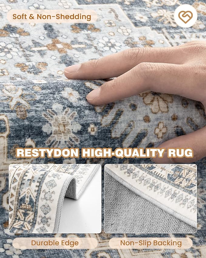 Kitchen Runner Rug Non Slip Washable 2.5x10, Soft Ultra-Thin Entryway Rug Runners for Hallways, Carpet Runner for Living Room,Kitchen, Laundry, Bathroom(Blue/Beige,2.5'x10')