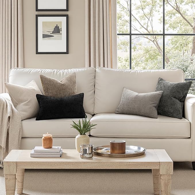 MIULEE Pack of 2 Couch Throw Pillow Covers 16x16 Inch Neutral Khaki Modern Boho Accent Decorative Pillow Covers Soft Chenille Farmhouse Cushion Covers for Home Decor Bed Sofa Living Room