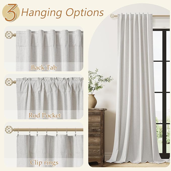 Guken Natural Extra Long 100% Black Out Curtains 120 Inch Length 2 Panels Set for Living Room Bedroom Back Tab Thermal Insulated Blackout Linen Drapes Room Darkening Window Curtain, 52" W x 120" L
