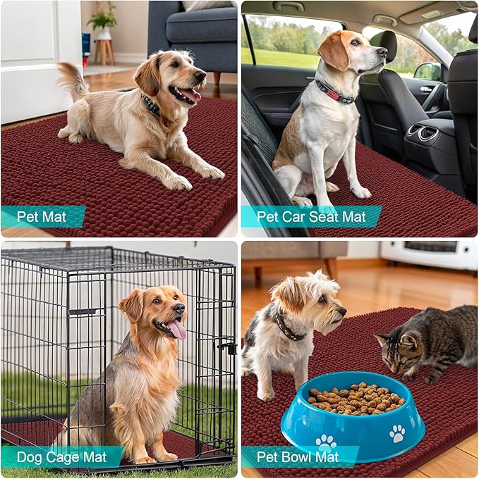 OLANLY Dog Door Mat for Muddy Paws 47x24, Absorbs Moisture and Dirt, Absorbent Non-Slip Washable Doormat, Quick Dry Chenille Mud Mat, Entry Indoor Entryway Carpet for Inside Floor, Caramel Russet
