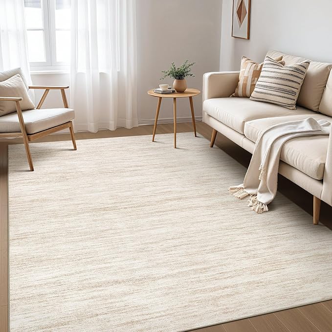 Nakagishi 5x8 Area Rugs Living Room: Washable Large Vintage Rug Neutral Non-Slip Soft Stain Resistant Indoor Carpet for Bedroom Nursery Dining Room Office Playroom - Beige-01