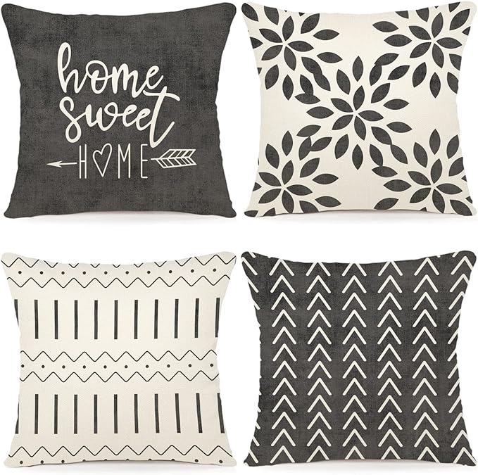 YCOLL Pillow Covers 18x18 Modern Sofa Throw Pillow Cover, Decorative Outdoor Linen Fabric Pillow Case for Couch Bed Car (Rustic Gray, 18x18,Set of 4)