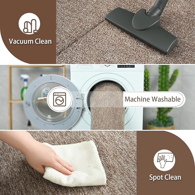 AROGAN Washable 5×7 Living Room Rug, Modern Area Rugs with Soft Memory Foam for Bedroom, Minimalist Non-Slip Indoor Floor Carpet for Dining Room Office Kids Playroom Decor, Matte Brown