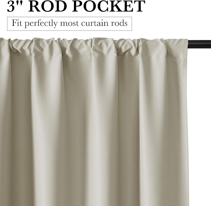 RYB HOME Bedroom Blackout Curtains 84 inches Long, 100% Blackout Thermal Insulated Noise Reducing Curtains for Living Room Nursury, 42 inches Wide by 84 inches Long, Natural