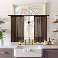 BGment Brown Linen Short Curtains 36 Inch Length for Window, Small Sheer Drapes for Kitchen Cafe Over Sink Bathroom Decor Lightweight Rustic Country Textured Rod Pocket, 2 Panels, Each 30 Inch Wide
