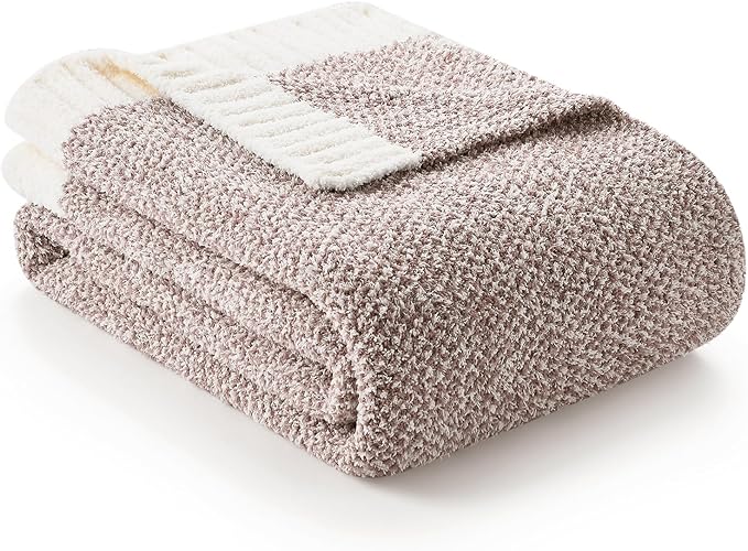 Snuggle Sac Heather Taupe Throw Blanket for Couch, Oversized Throw XL Super Soft Warm Blankets Cozy Knit Fuzzy Lightweight Throws for Sofa, Bed, Living Room, Taupe, 50x70 inches