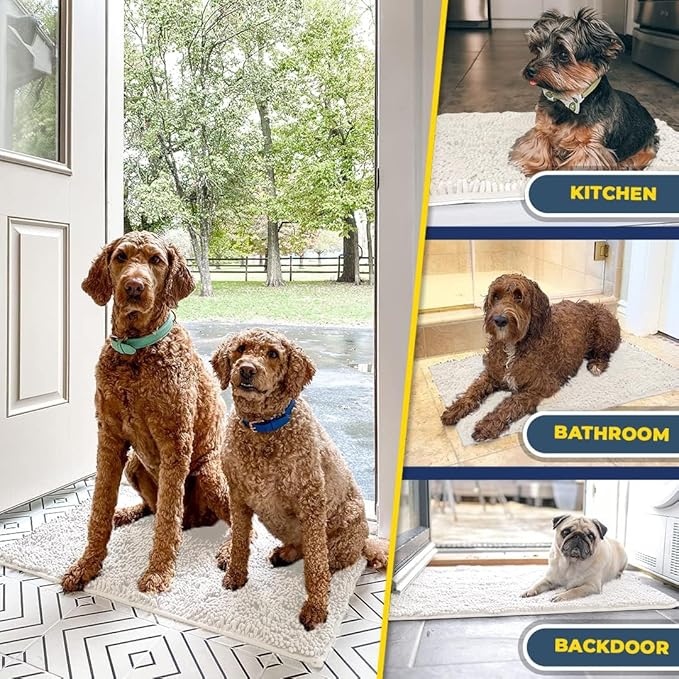 Muddy Mat® | Super Absorbent Door Mat Indoor, Microfiber Quick Dry Chenille Entryway Rug, Non-Slip Front Door Mat, Indoor Mats for Entryway, Machine Washable Pet Rug, White 24" x 96"