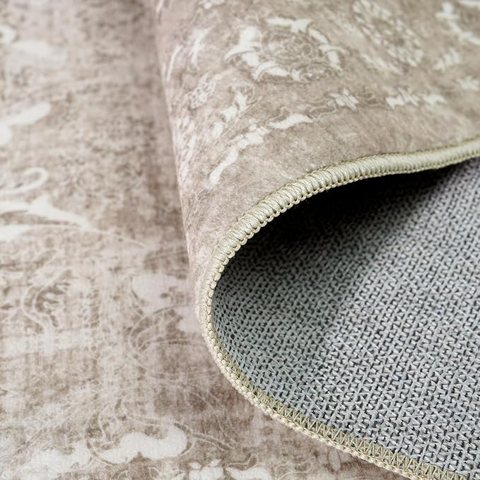 2'6"x16' Washable Hallway Runner Rug - Non Slip Kitchen Runner Rugs with Rubber Backing Vintage Low-Pile Carpet Runners for Entryway Dining Room Laundry Room Home Decor (Beige)