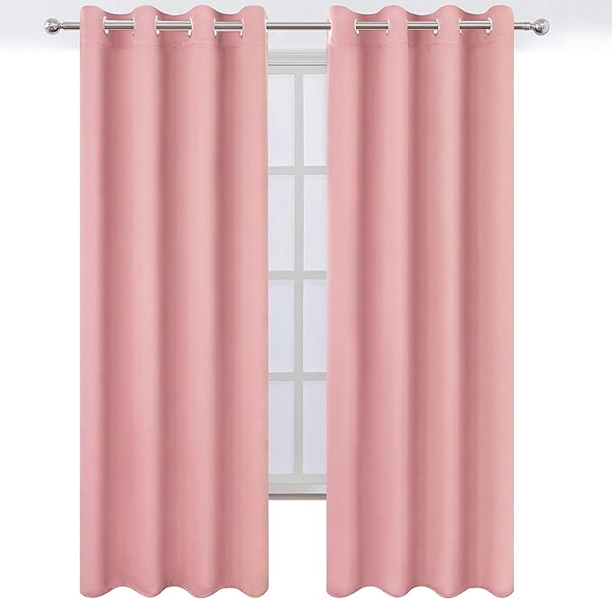 LEMOMO Pink Thermal Blackout Curtains/52 x 108 Inch/Set of 2 Panels Room Darkening Curtains for Bedroom