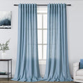 Blue Linen Curtains 96 inches Long for Bedroom Back Tab Light Filtering Privacy Sheer Curtains Modern Farmhouse Coastal Decor Dusty Blue Cotton Textured Gauze Curtain 2 Panel Set 52x96