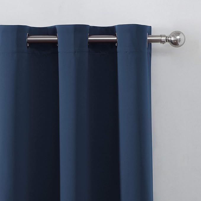 LEMOMO Navy Blackout Curtains/38 x 54 Inch Length/Set of Two Panels Grommet Bedroom Curtains
