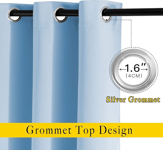 NICETOWN Blackout 90 inch Curtains for Living Room, Grommet Thermal Insulated Doorway Curtains Room Darkening Window Treatments for Bedroom, 2 Panels, W52 x L90, Blue