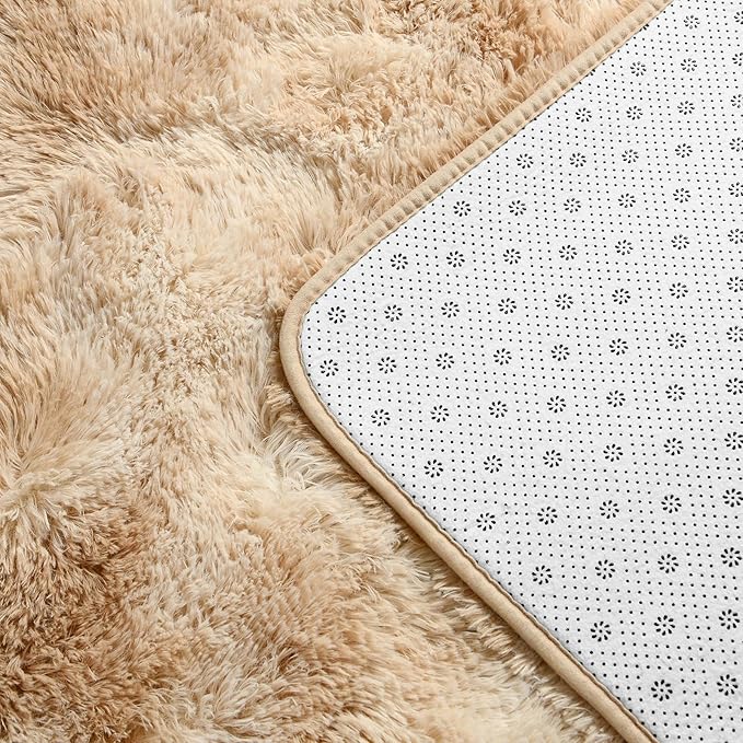 Large Shag Area Rugs 6 x 9, Tie-Dyed Plush Fuzzy Rugs for Living Room, Ultra Soft Fluffy Furry Rug for Bedroom, Indoor Carpet Nursery Rugs for Kids Room Home Decor, Beige