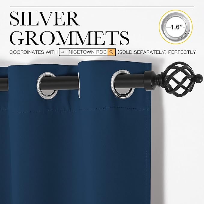 NICETOWN Bedroom Curtain Panels Blackout Draperies, Thermal Insulated Solid Grommet Blackout Curtains/Drapes (Moroccan Blue, 1 Pair, 34 by 45-inch)