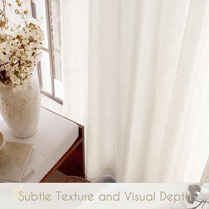 Natural Linen Curtain 100 inch Length 2 Panels Set Back Tab Light Filtering Living Room Curtain Drapes Home Office Modern Minimalist Decor Farmhouse Boho Neutral Cream Semi Sheer Curtain 100 inch Long