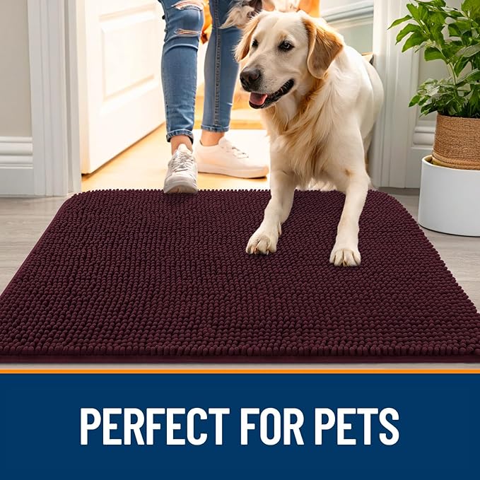 OLANLY Dog Door Mat for Muddy Paws 70x46, Absorbs Moisture and Dirt, Absorbent Non-Slip Washable Doormat, Quick Dry Chenille Mud Mat for Dogs, Entry Indoor Entryway Carpet for Inside Floor, Russet
