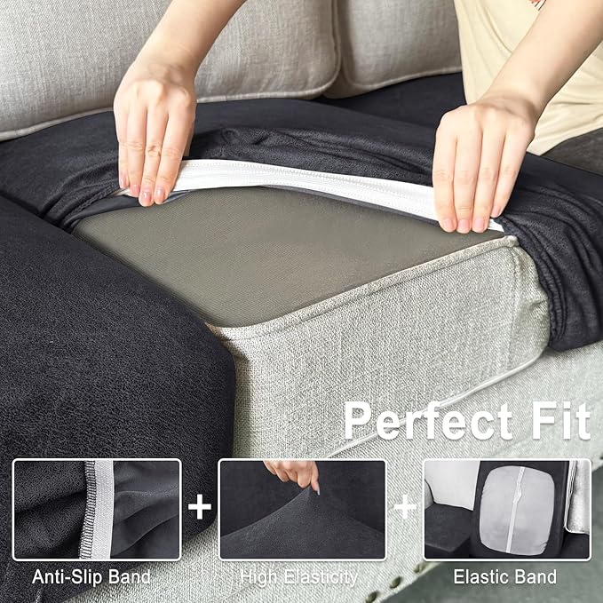 Leather Look Couch Cushion Covers Sofa Seat Slipcovers Sets Couches Furniture Protector for Sectional Armchair Loveseat Pets Kids Stretch Spandex Fabric (1 Cushion Sofa, Dark Grey)