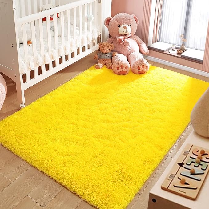 LOCHAS Ultra Soft Indoor Modern Area Rugs Fluffy Living Room Carpets for Children Bedroom Home Decor Nursery Rug 4x5.3 Feet,Yellow