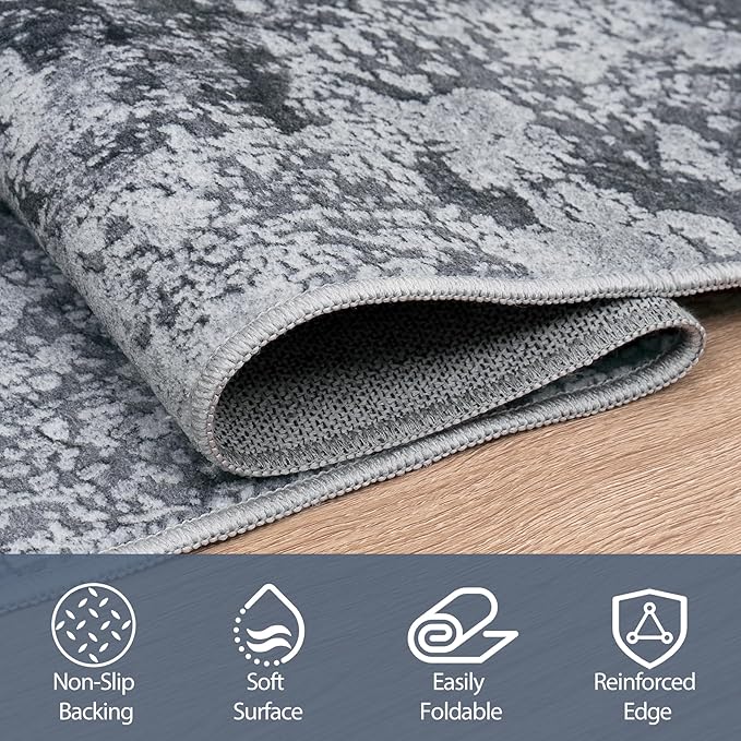 10x14 Area Rugs for Living Room Rug Washable: Abstract Large Rug Indoor Modern Carpet Non Slip for Dining Room Bedroom Nursery Home Office Black