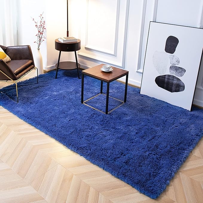 TWINNIS Super Soft Shaggy Rugs Fluffy Carpets, 6x9 Feet, Indoor Modern Plush Area Rugs for Living Room Bedroom Kids Room Nursery Home Decor, Upgrade Anti-Skid Rectangular Fuzzy Rug, Indigo