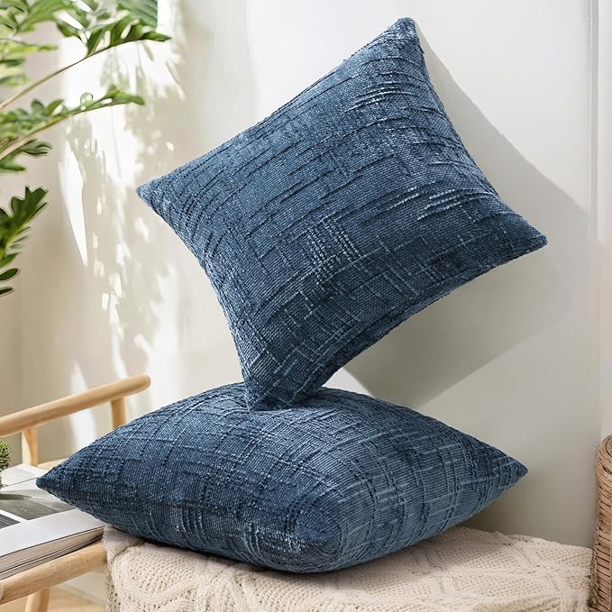 decorUhome Navy Blue Chenille Euro Sham Throw Pillow Covers 22x22 Set of 2 Textured Soft Cozy Slubby Couch Pillow Covers Modern Farmhouse Boho Decorative Pillow Cases for Bed Sofa Living Room