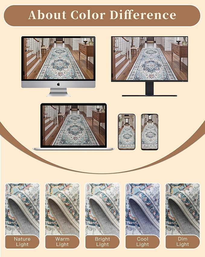 Madane 4x12 Wide Hallway Runners: Washable Runner Rug for Entryway Living Room Soft Vintage Non Slip Carpet Runner for Kitchen Dining Room Nursery Bedroom Thin Area Rug (Blue, 4x12ft)