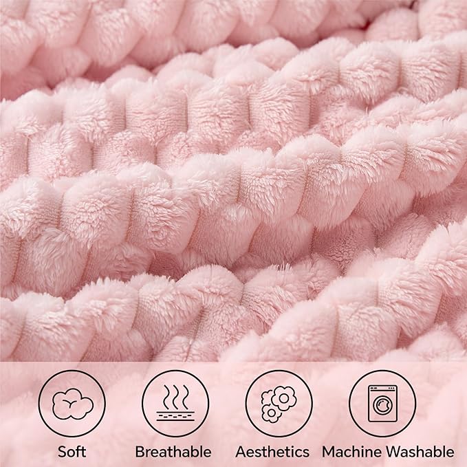 BEDELITE Fleece Blanket - 3D Jacquard Decorative Pink Throw Blankets for Women's Couch & Bed, Soft and Cozy Warm Plush Fluffy Blanket, Cute Birthday Gift for Women, 50x70 Inches