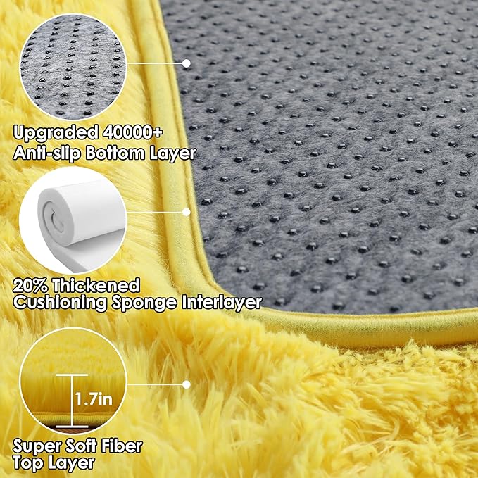 ONASAR Yellow Runner Rugs for Bedroom Living Room, Fluffy 2x6 Bedside Hallway Area Rug, Ultra Soft Plush Furry Faux Fur Non Slip Floor Carpet for Nursery Kids Dorm Closet Home Decor Aesthetic