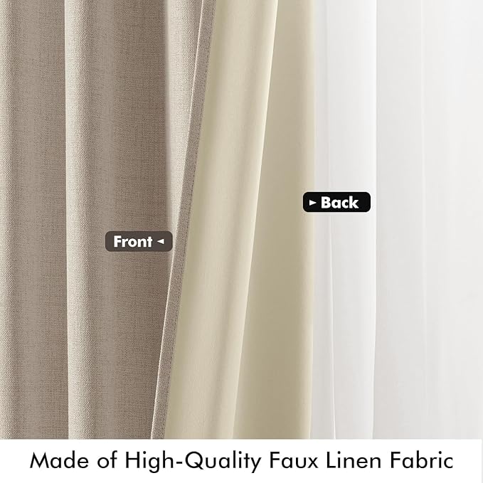 MIULEE 100% Blackout Linen Curtains for Bedroom, Taupe Solid Luxury Decor Thermal Insulation Room Darkening Drapes for Living Room Nursery Back Tab Rod Pocket 42 x 84 Inches, 2 Panels