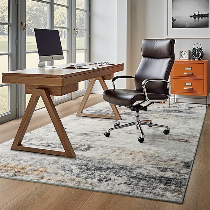 Toneed Abstract Area Rug 5x7 Modern Washable Rug Soft Non Slip Rug Low Pile for Bedroom Living Room Dining Room Grey/Brown