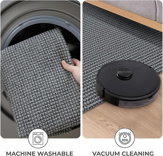 KOZYFLY Runners for Hallways 3x10 ft Washable Kitchen Runner Non Slip Rubber Backed Hallway Rugs Cotton Entryway Runner Rug Floor Carpet for Indoor Hall, Backdoor, Kitchen, Grey/Dark Grey