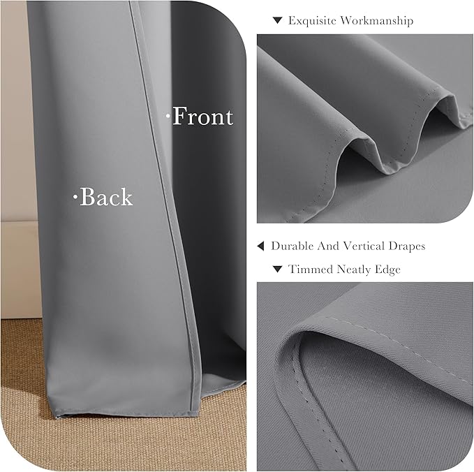 Pony Dance Blackout Curtains Thermal Insulated Window Treatment Panels Room Darkening Shade Drapes for Living Room Back Tab/Rod Pocket Bedroom Draperies, 34 x 84 Inch, Silver Grey, 2 Panels