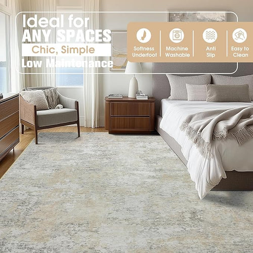 10x14 Area Rugs for Living Room Rug Washable: Abstract Large Rug Indoor Modern Carpet Non Slip for Dining Room Bedroom Nursery Home Office Beige Grey