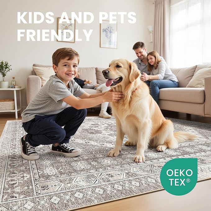 zesthome 10x12 Area Rugs,Stain Resistant Washable Rug,Ultra-Thin Rugs for Living Room,Bedroom,Non-Slip Backing Home Decor Large Area Rug (Brown/Beige,10'x12')